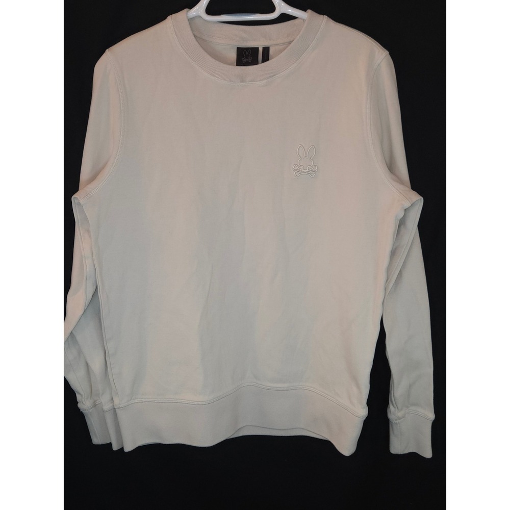 Psycho Bunny Mens Crewneck Sweatshirt Light Beige Embroidered Bunny Logo Size XS